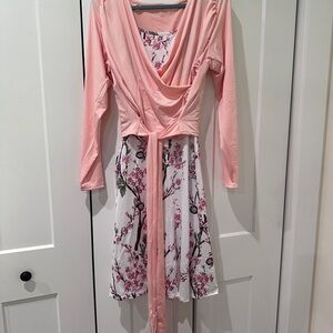Elegant Pink Floral Dress With Long Sleeve Cover